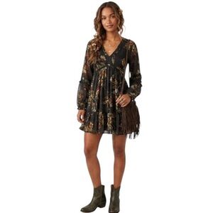 Super Natural Babydoll Dress XS Dark Floral Fairy Forest Boho Whimsical Festival